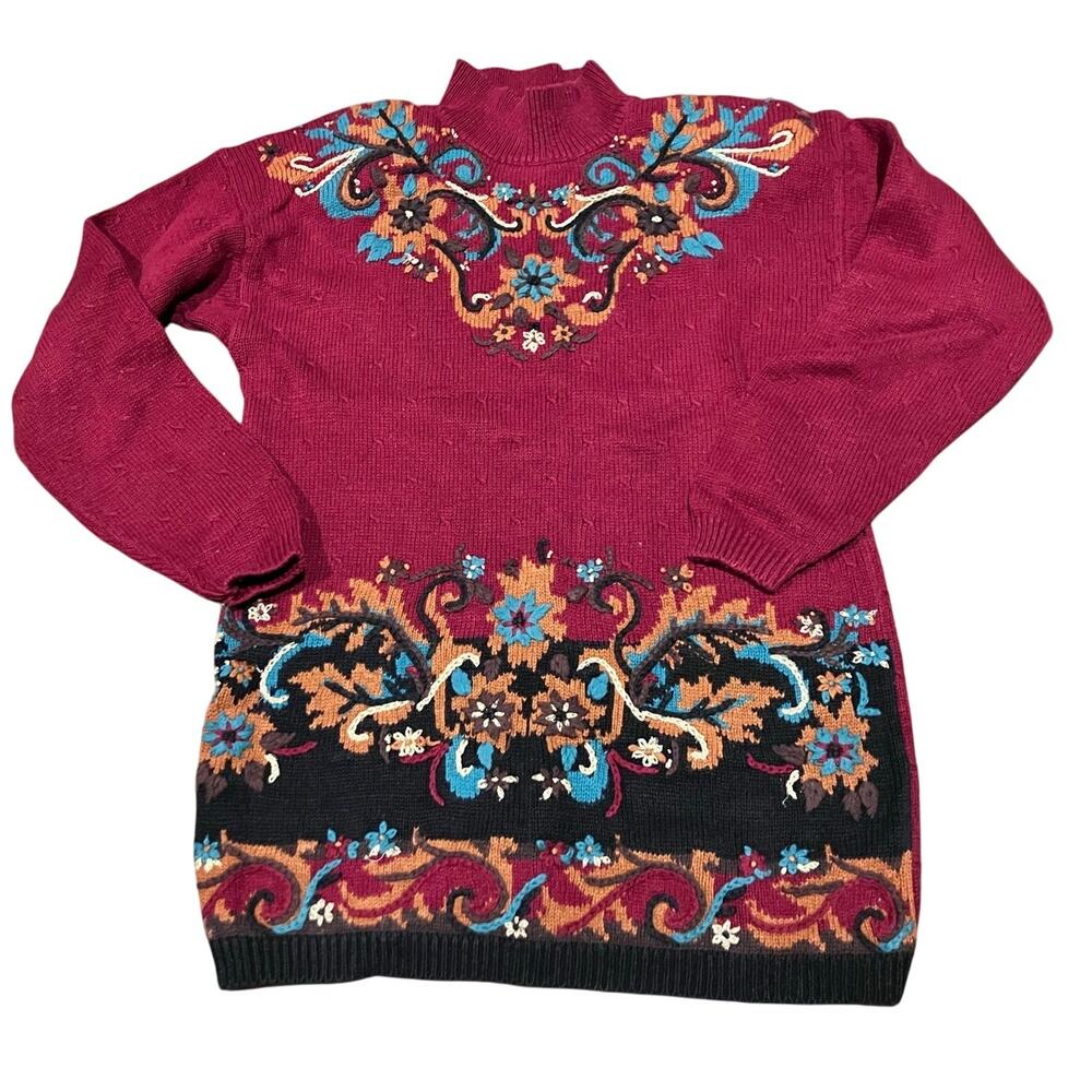 LUCIA Vintage Medium Women's‎ Sweater Red Holiday Gold Metallic Ramie Christmas